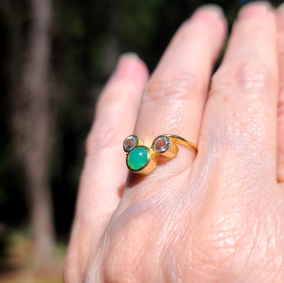 Chrysoprase & Topaz 24k Gold & Sterling ring sz6.5 looks a little like Mickey! - Picture 8 of 11